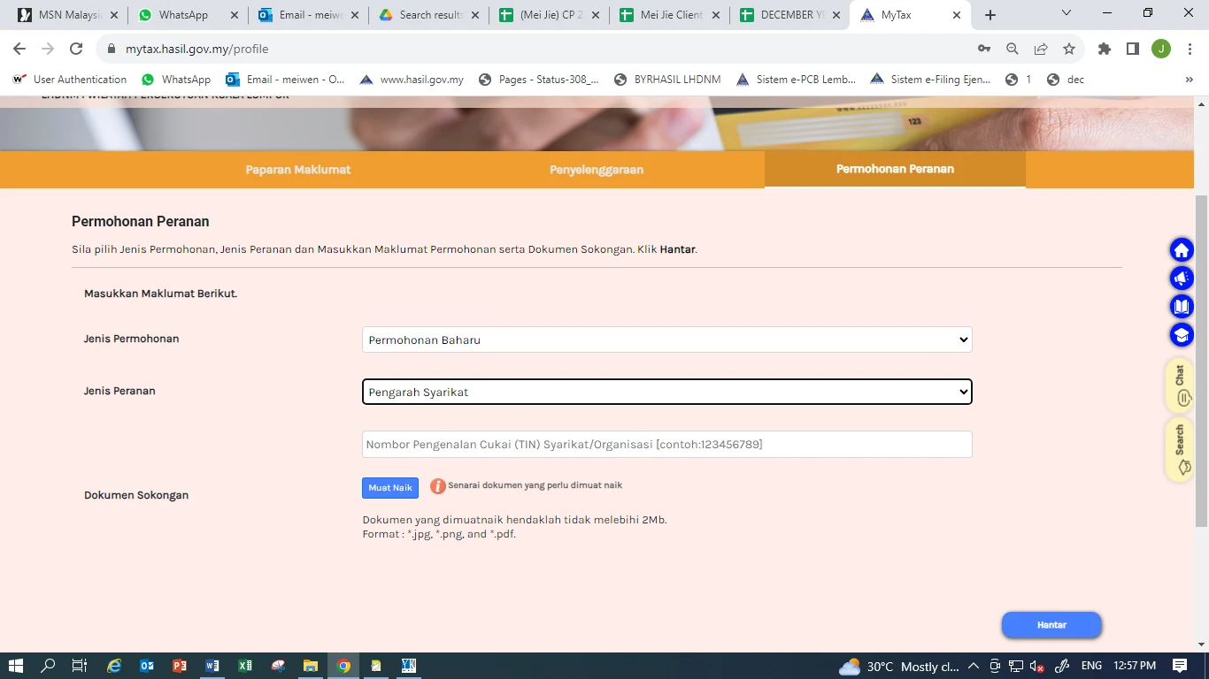 Permohonan Peranan form